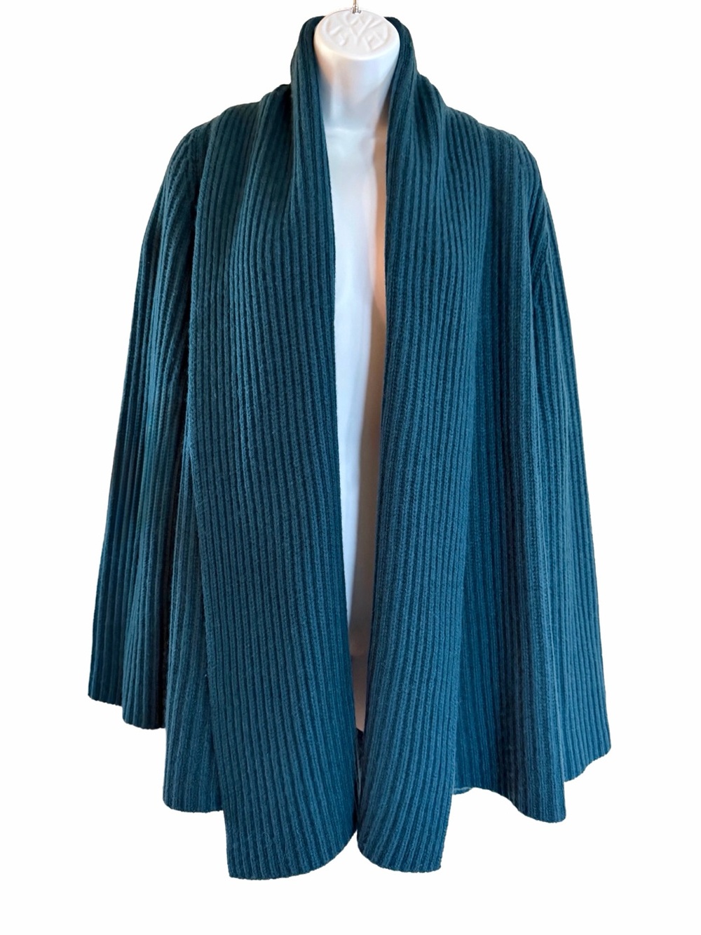 Lewit Wool Cashmere Shawl Collar Ribbed Cardigan Teal Size 1 Small